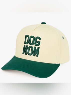 Dog Mom Embroidered Trucker Hat - Cream and Green or Brown